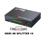 HDMI 4K SPLITTER 14 της Pro.fi.con άριστης ποιότητας διανομέας 4 output Ultra HD V1.4  επαγγελματικού επιπέδου τεσσάρων εξόδων